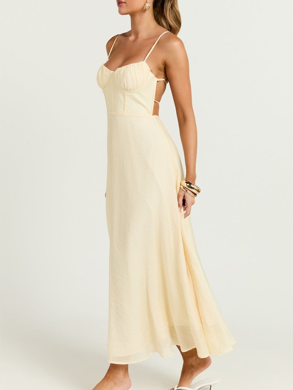 NWT REVOLVE Australia SHOWPO Saints & Secrets yellow corset maxi dress US L - Picture 4 of 11